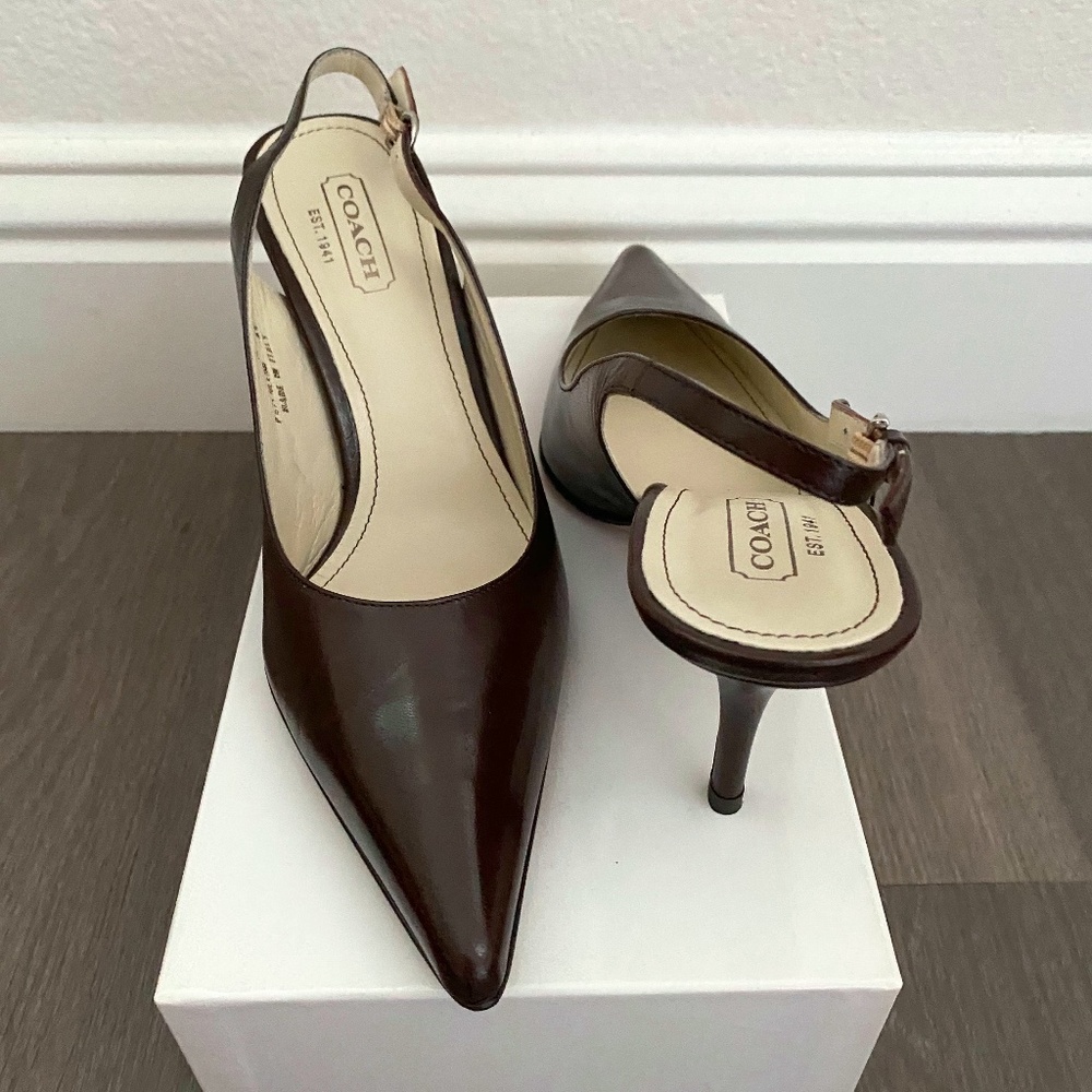 COACH 🤎 Brown Leather Heel Slingback Sandals 9.5